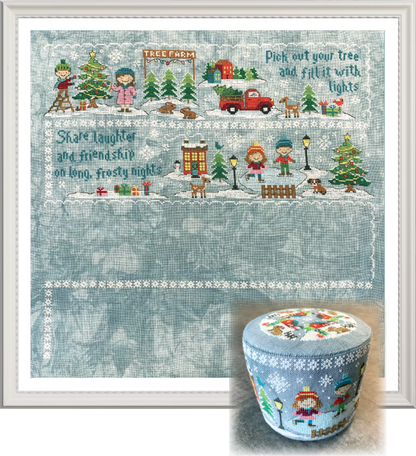 Frosty Nights Christmas Village Part 2 3.5"x3.5" 2019 Holiday SAL Cross Stitch Drum Kit from Tiny Modernist: Pattern, Linen, DMC Floss, Floss