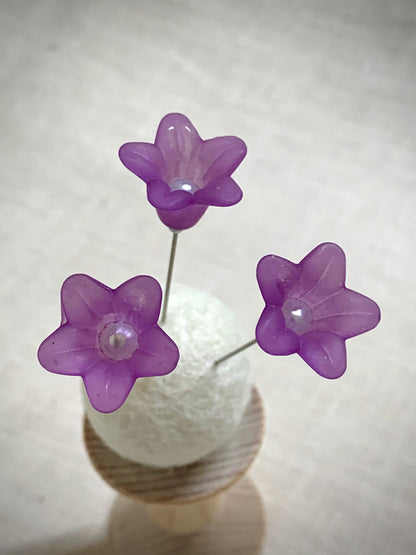 Violet Purple Flower Pins made by The Surgeon's Knots: Pincushions, Decoration, Embellishment, 3 Pins, Pinset