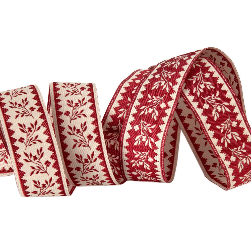 Leaf Red on Pearl Ribbon 7/8 from La Vie en Rouge Collection by
