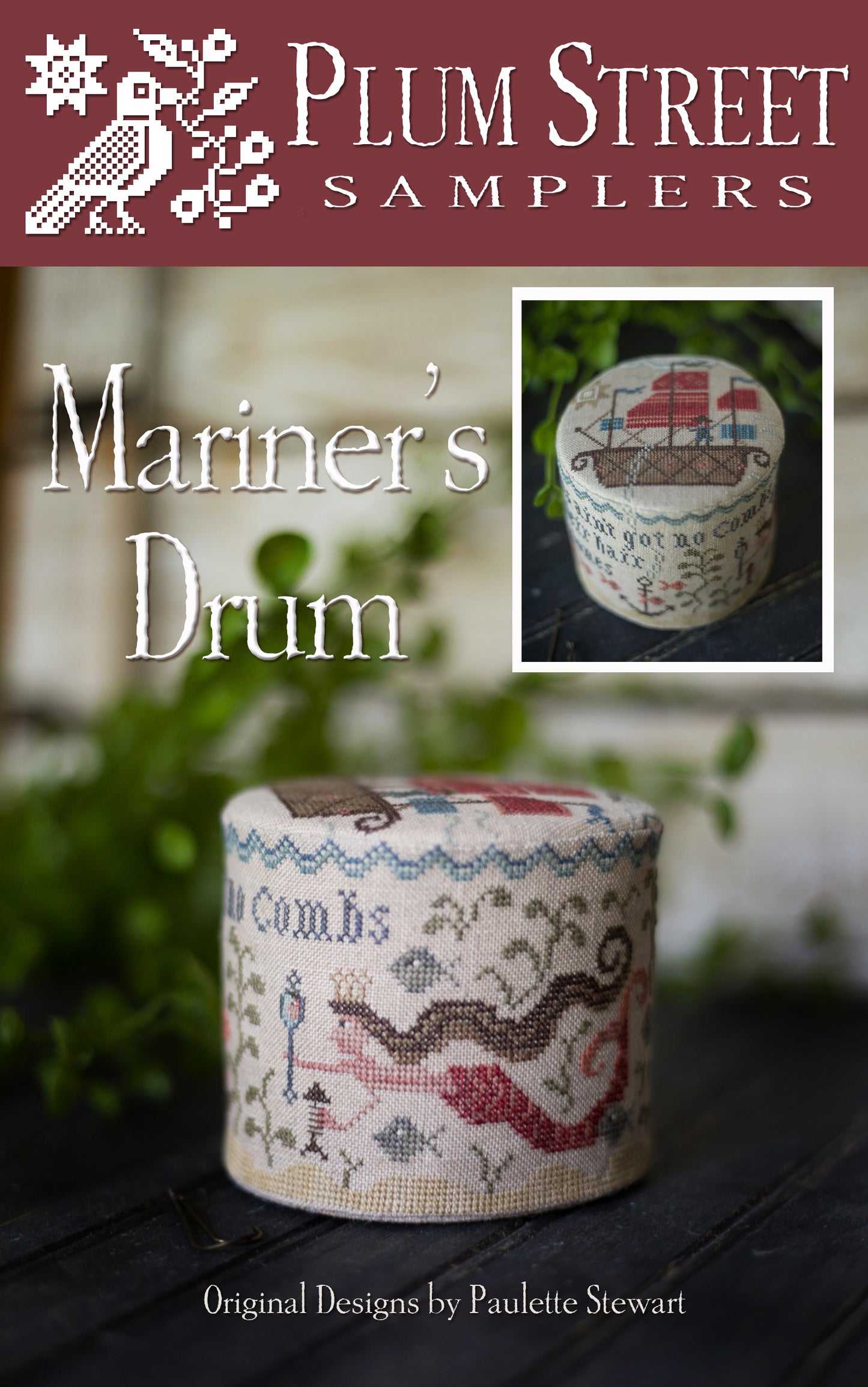 Mariner's Drum Cross Stitch Embroidery Kit from Plum Street Samplers: Pattern, Linen, Floss