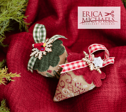 MISTLETOE KISSES Berries & Pincushion Linen Cross Stitch Kit from Erica Michaels: Pattern, Linen, Floss, Trims