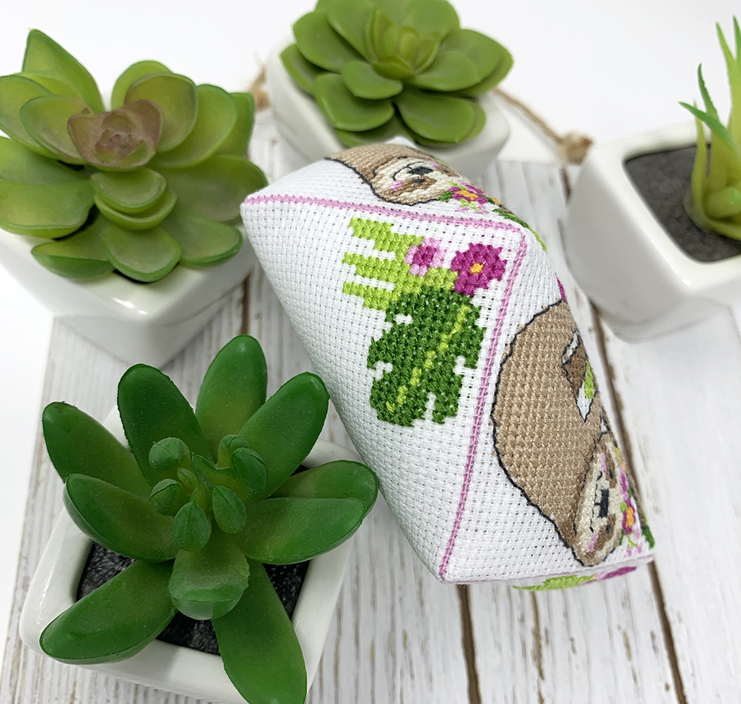 Sloth Biscornu Cross Stitch Embroidery Kit from Tiny Modernist: 5" x 5" Pattern, Aida & Floss