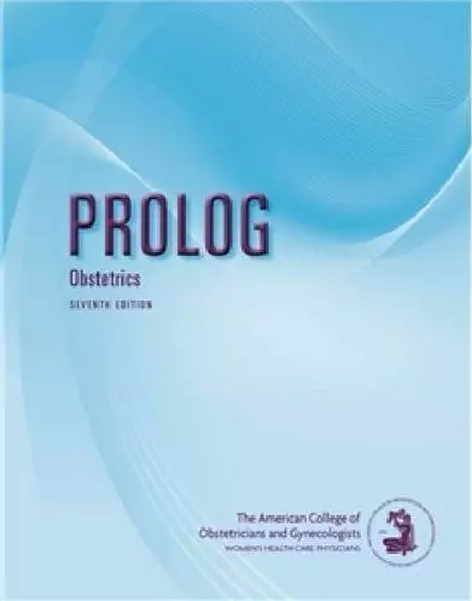 Book cover of 'Prolog Obstetrics' by the American College of Obstetricians and Gynecologists with a blue abstract design.
[image_link]