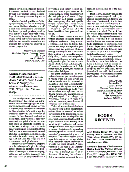 Book Review in the Journal of the National Cancer Institute. White page with black print.
[additional_image_link]