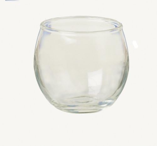 A clear glass votive with a rounded, bulbous shape, shown on a plain off-white background.
[additional_image_link]