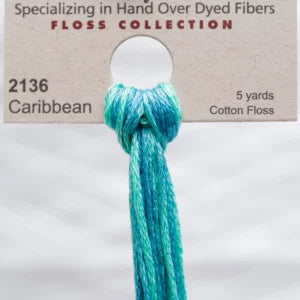 Caribbean cotton floss on a cardboard backing with text about the floss collection.