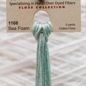 Floss spool with Sea Foam color on a white background, featuring text about the floss collection.