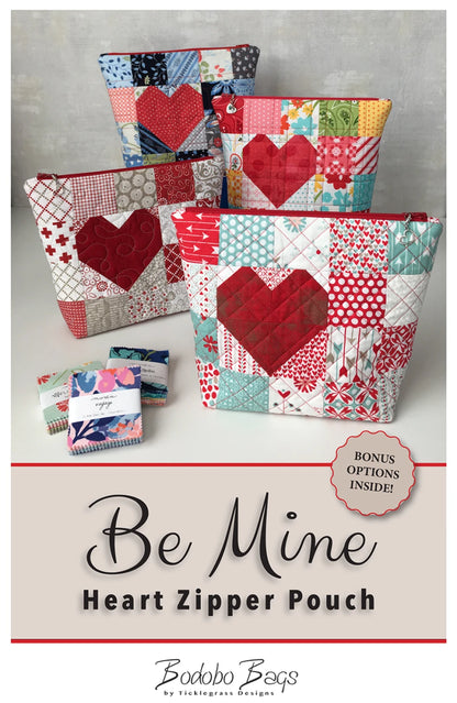Heart-themed zipper pouches with colorful patterns on a gray background, featuring the brand 'Bodobo Bags'.
Photo by Bodobo Bags [image_link]