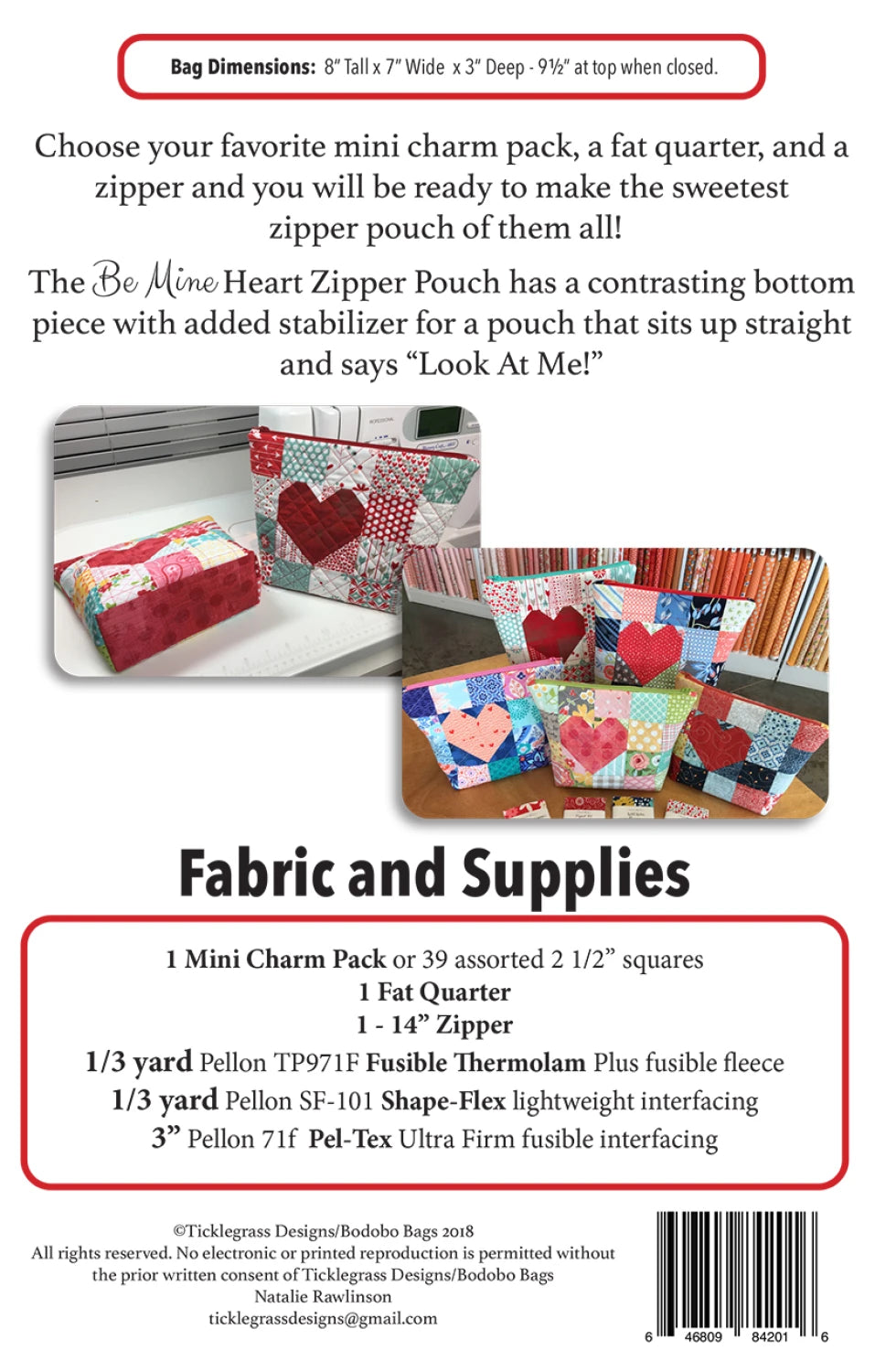 Advertisement for a fabric and supplies kit for making a zipper pouch with heart designs.
Photo by Bodobo Bags [additional_image_link]