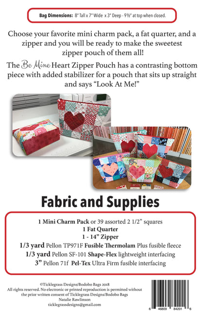Advertisement for a fabric and supplies kit for making a zipper pouch with heart designs.
Photo by Bodobo Bags [additional_image_link]
