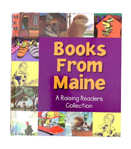 A collection of children's books titled 'Books From Maine' presented as a gift or garage sale find, featuring various book covers in the background.
Photo by Karen King [image_link]