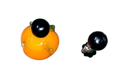 Two decorative  Halloween pins with pumpkin, owl, several green and black glass beads designs on a white background.
[additional_image_link]