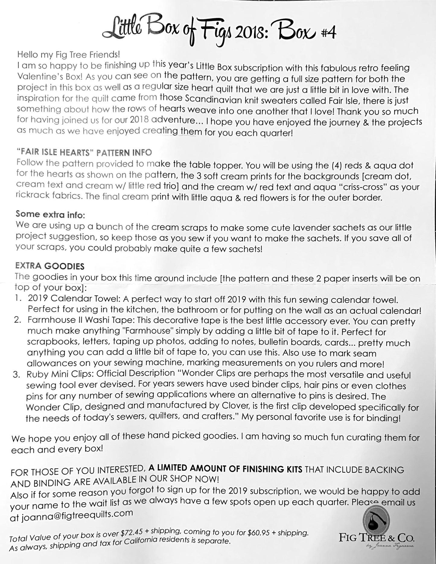 Letter from Fig Tree & Co. about the Little Box of Figs 2018 subscription, including product details and promotional information.
Photo by Karen King [additional_image_link]