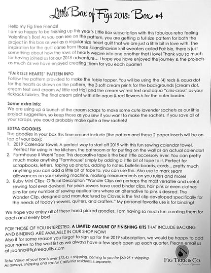 Letter from Fig Tree & Co. about the Little Box of Figs 2018 subscription, including product details and promotional information.
Photo by Karen King [additional_image_link]