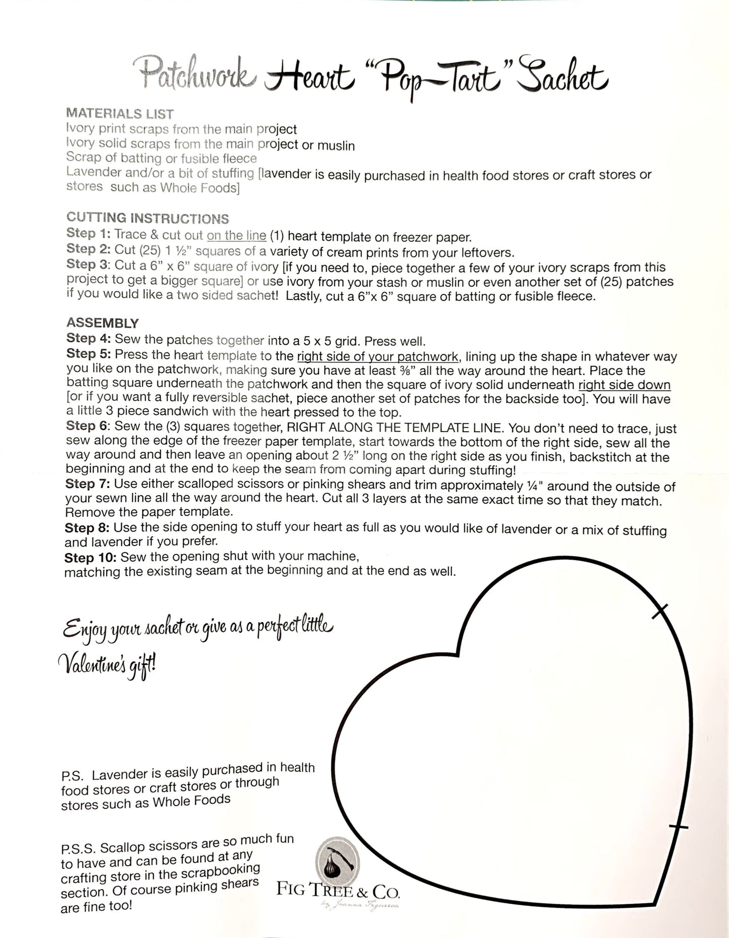 Instructions for making a patchwork heart 'pop-text' sachet on a white background.
Photo by Karen King [additional_image_link]