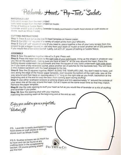 Instructions for making a patchwork heart 'pop-text' sachet on a white background.
Photo by Karen King [additional_image_link]