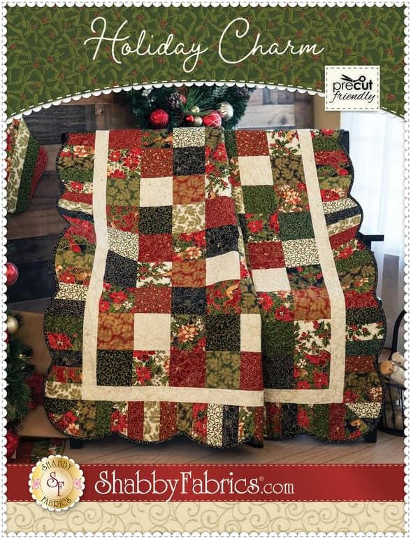 A quilt with a multicolored floral pattern, featuring red, green, and white, with a scalloped border and hand embroidery detail.
Photo by Shannon Fabrics [image_link]