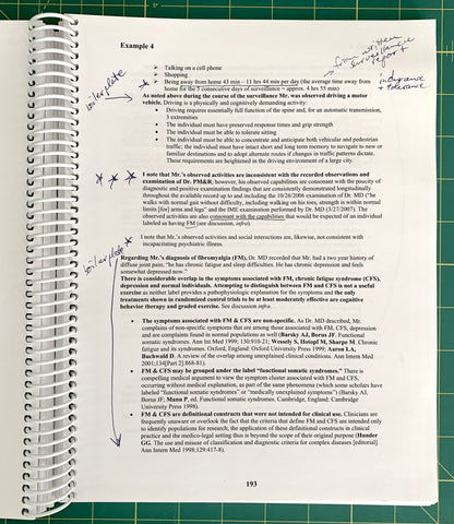 A spiral-bound notebook page showing a handwritten medical case study titled 'Example 4' with printed text and blue ink notes, placed on a green cutting mat.
[additional_image_link]