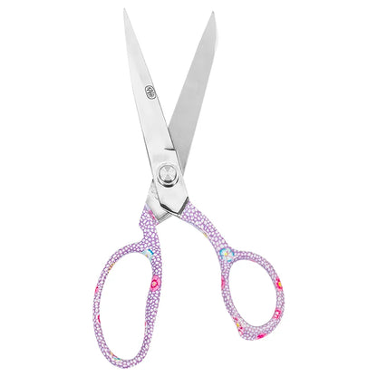 Silver scissors with light purple crystal-embellished handles, shown on a plain white background.
Photo by Kaffe Fassett [additional_image_link]