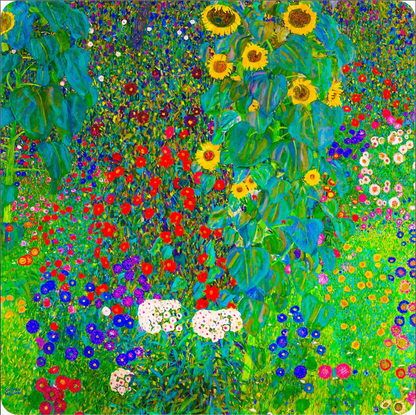 A jigsaw puzzle depicting a vibrant garden with sunflowers and various other flowers, reminiscent of Gustav Klimt's artwork.
Photo by Nautilus Puzzles [image_link]