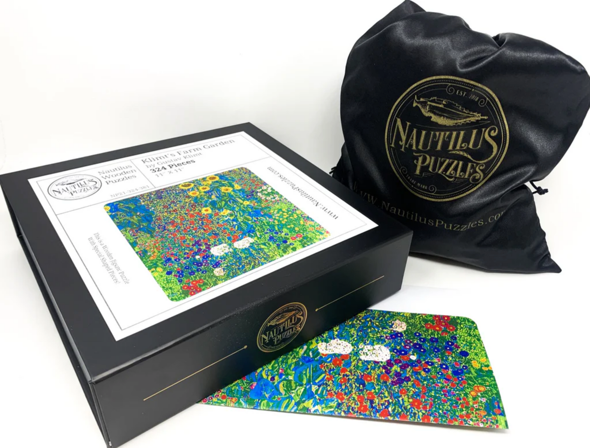 A jigsaw puzzle depicting a vibrant garden with sunflowers and various other flowers, reminiscent of Gustav Klimt's artwork.
Photo by Nautilus Puzzles [additional_image_link]