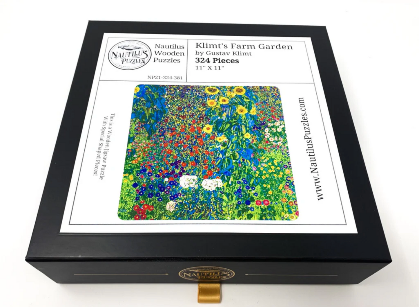 A jigsaw puzzle depicting a vibrant garden with sunflowers and various other flowers, reminiscent of Gustav Klimt's artwork.
Photo by Nautilus Puzzles [additional_image_link]