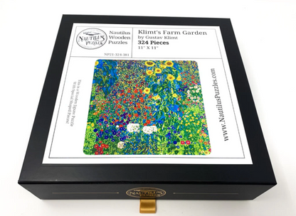 A jigsaw puzzle depicting a vibrant garden with sunflowers and various other flowers, reminiscent of Gustav Klimt's artwork.
Photo by Nautilus Puzzles [additional_image_link]