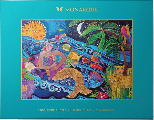 A colorful jigsaw puzzle box featuring a sea goddess design with a vibrant background and tropical elements.
Photo by Monarque [image_link]