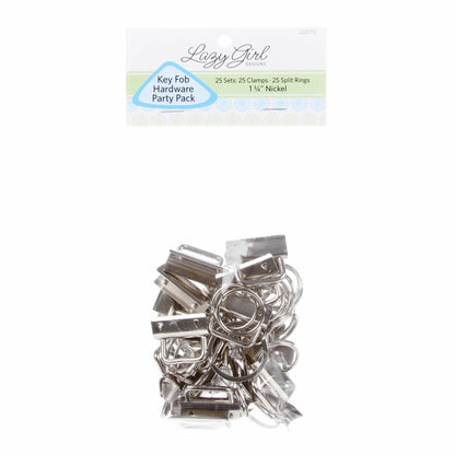 Metal key fob hardware party pack with Lazy Girl packaging on a white background.
[image_link]