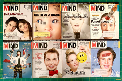A 2x4 grid of Scientific American Mind magazine covers from 2011, featuring various colorful cover stories and portraits.
[image_link]