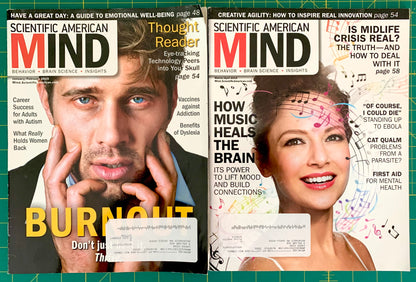 Two copies of Scientific American Mind magazine covers shown side by side, featuring a man on the left cover and a woman on the right cover, with text and graphics related to science and mental health.
[additional_image_link]
