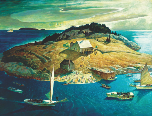 Painting of a coastal scene with houses, boats, and people on an island.
Photo by Nautilus Puzzles [image_link]