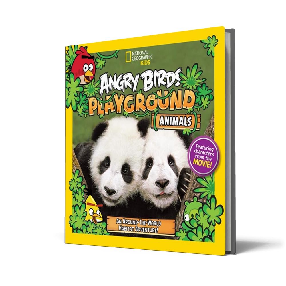 National Geographic Kids Angry Birds the Playground Animals hardcover book, featuring a bright yellow border, cartoon birds, pandas, and jungle graphics on the cover.
[additional_image_link]