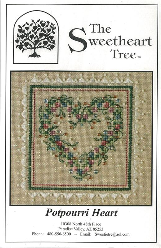 A cross stitch embroidery kit packaging from The Sweetheart Tree featuring a heart-shaped design with floral patterns.
Photo by The Sweetheart Tree [image_link]
