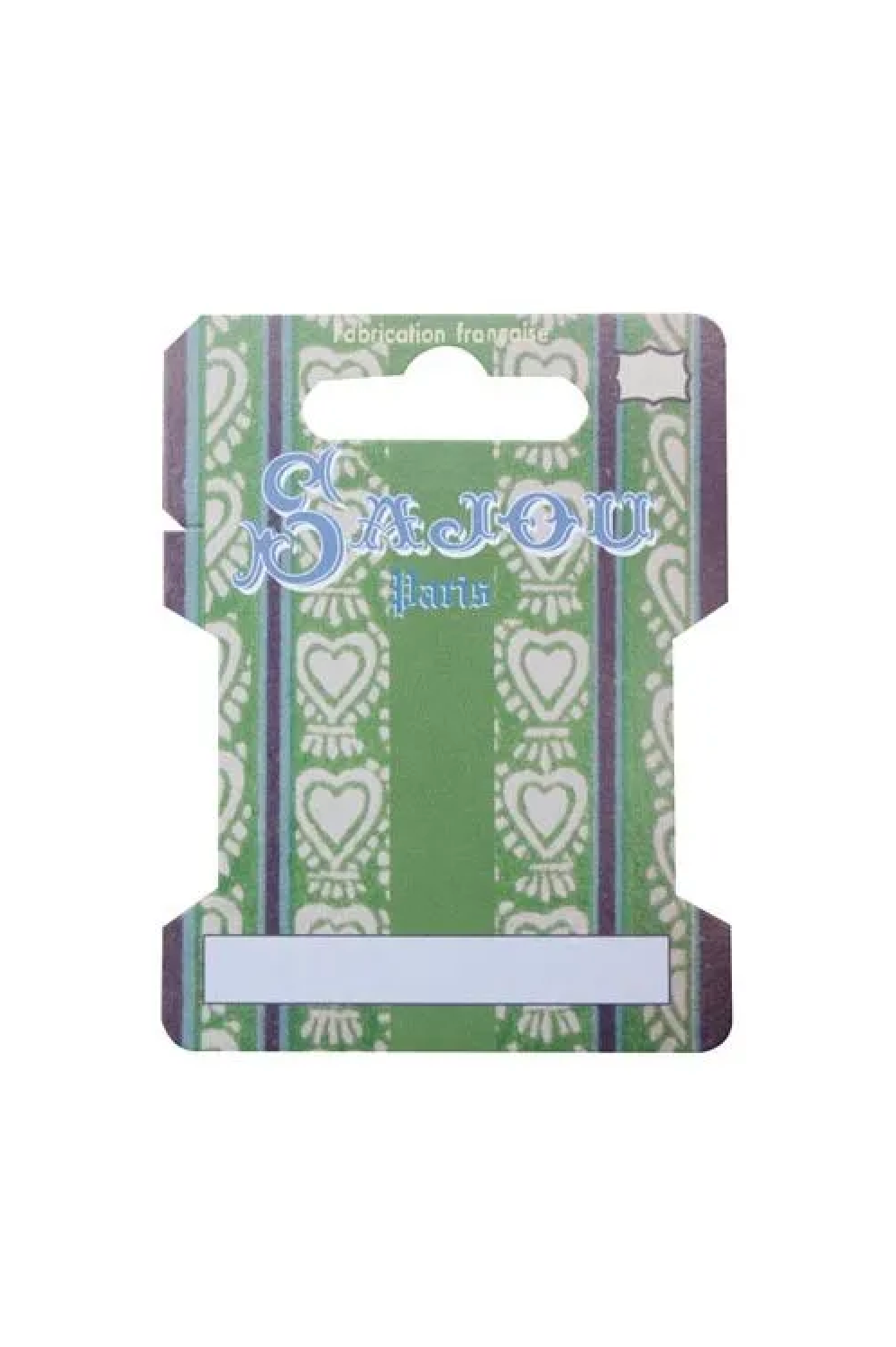 A packaged craft or stationery item labeled 'Sajou Paris' on a green patterned ribbon card with a hanging tab, shown against a plain white background.
Photo by Sajou.fr [additional_image_link]