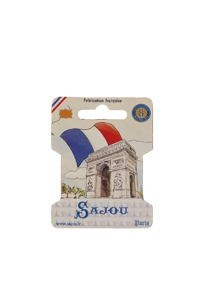 This is a Maison Sajou ribbon storage card featuring a watercolor illustration of the Arc de Triomphe.
Photo by Sajou.fr [additional_image_link]