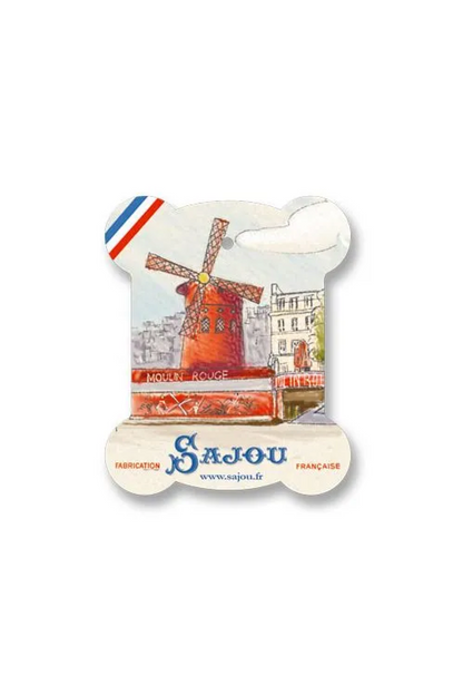 This is a cardboard thread storage card featuring a watercolor illustration of the Moulin Rouge.
Photo by Sajou.fr [additional_image_link]