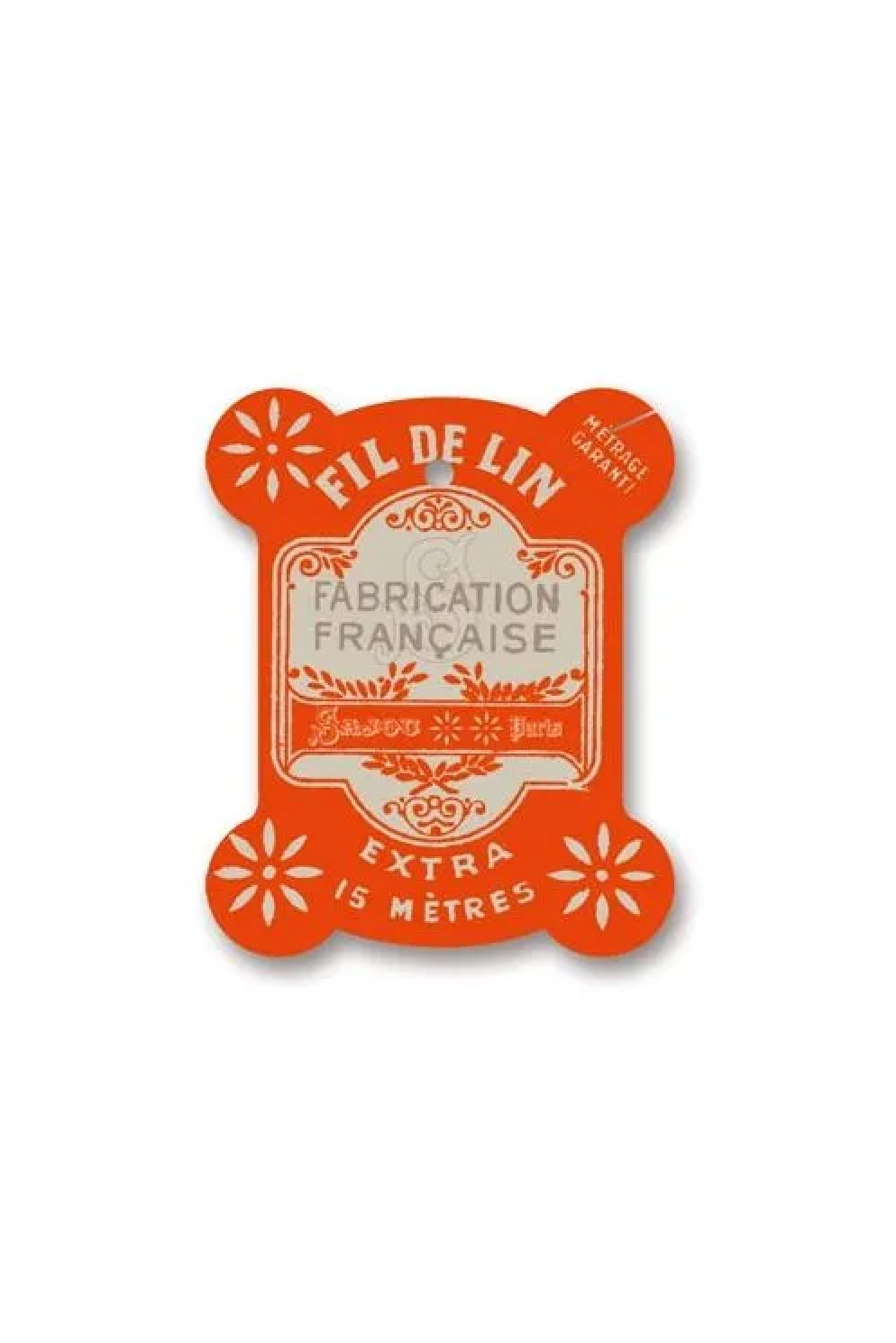 A orange thread card with 'FIL DE LIN' and 'FABRICATION FRANÇAISE' printed on it, placed on a white background.
Photo by Sajou.fr [additional_image_link]