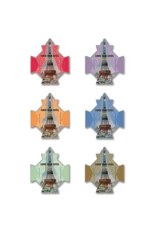 Set of six colorful Eiffel Tower-shaped cookies on a white background
Photo by Sajou.fr [image_link]