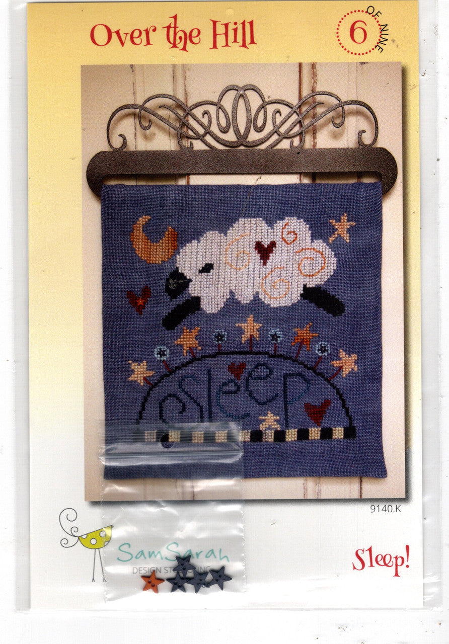 Cross-stitched design of a cloud with a sheep and 'sleep' text on a blue background.
Photo by SamSarah Studio Designs [additional_image_link]