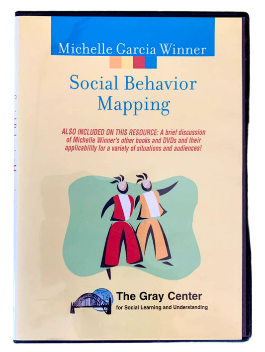 DVD cover for 'Social Behavior Mapping' by Michelle Garcia Winner, featuring illustrations of two individuals engaging in a social interaction, with the title and author's name displayed.
Photo by Karen King [image_link]