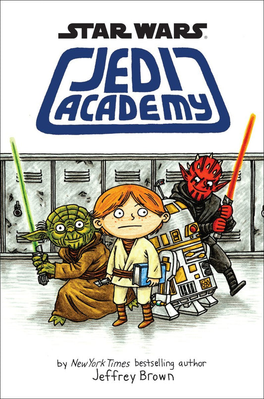 Cover of 'Star Wars: Jedi Academy' by Jeffrey Brown featuring illustrations of characters from the Star Wars universe, including a young boy in a Pilots uniform, Yoda, and a character in a spacesuit.
Photo by Karen King [image_link]