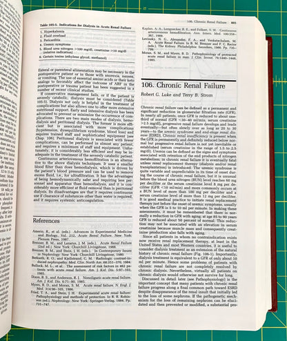 An open medical textbook page showing printed text about chronic renal failure, photographed from above on a green cutting mat.
[additional_image_link]