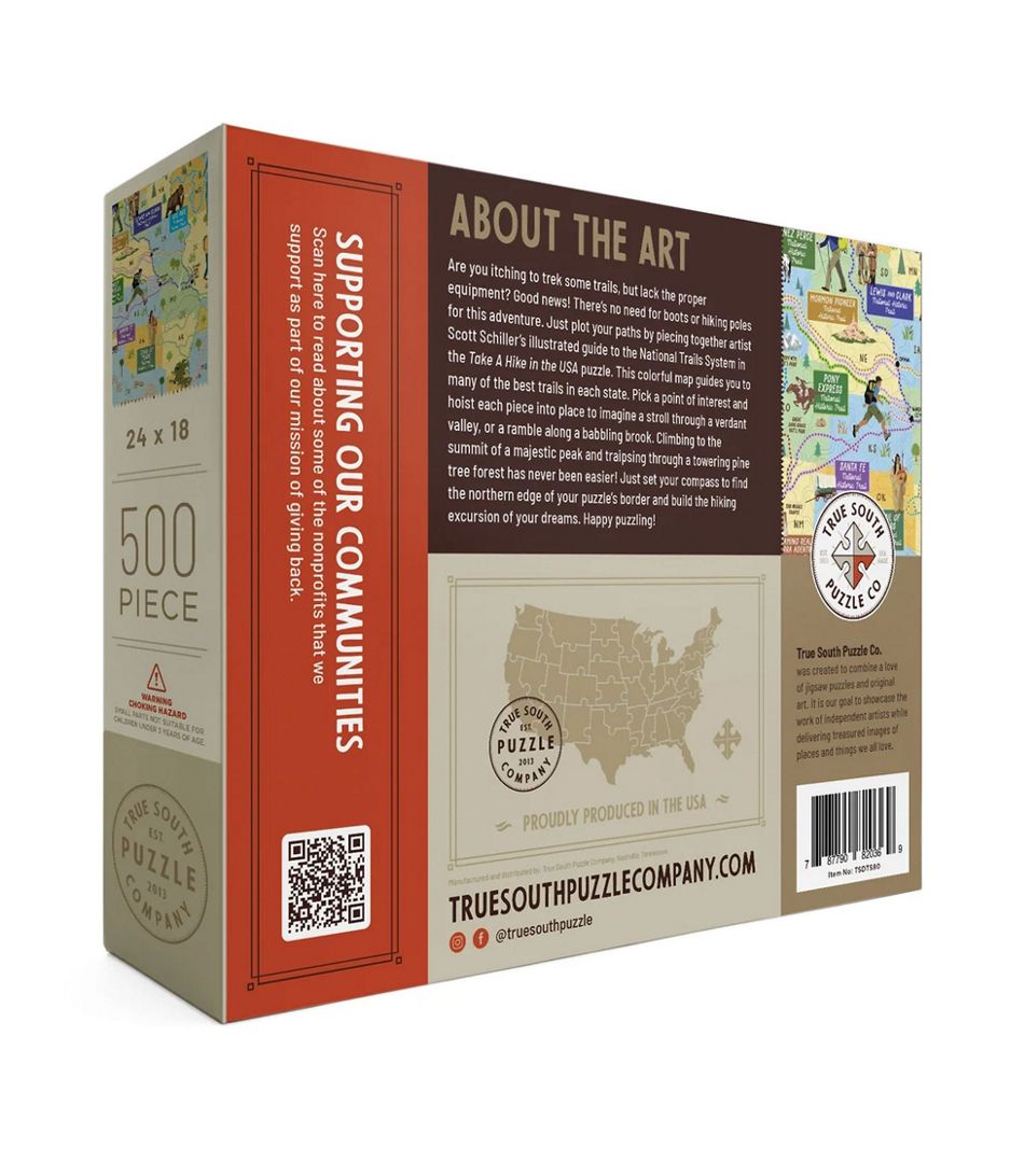 Puzzle box with map design and text about supporting communities, featuring True South Puzzle Company branding.
Photo by LL Bean [additional_image_link]