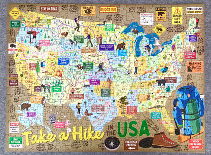 Map of the USA with hiking-themed illustrations and text on a textured background
Photo by Karen King [additional_image_link]