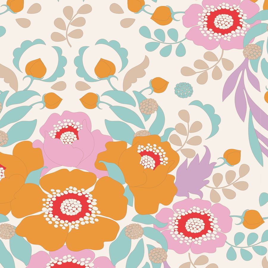Colorful floral pattern on a white background.
Photo by Tildafabrics.com [image_link]