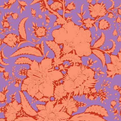 Floral pattern with orange flowers on a purple background.
Photo by Tildafabrics.com [additional_image_link]