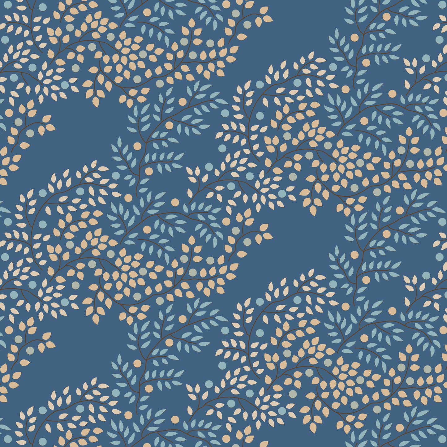A yardage of blue fabric with a floral pattern consisting of small yellow and green leaves.
Photo by Tildafabrics.com [image_link]
