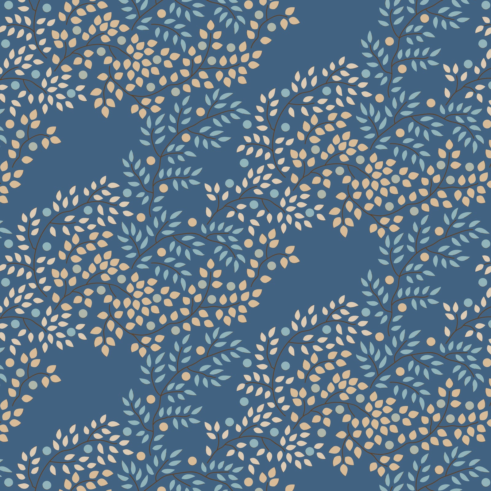 A yardage of blue fabric with a floral pattern consisting of small yellow and green leaves.
Photo by Tildafabrics.com [image_link]