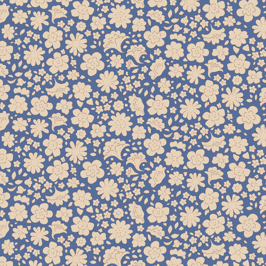 A yardage fabric from Tilda Fabrics featuring a blue floral pattern.
Photo by Tildafabrics.com [image_link]